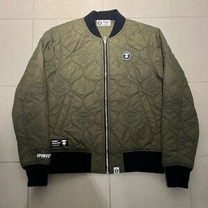 AAPE BY A BATHING APE Green Quilted Bomber Jacket
